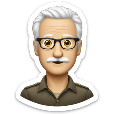 meester frank visser white hair, white mustache and glasses sticker