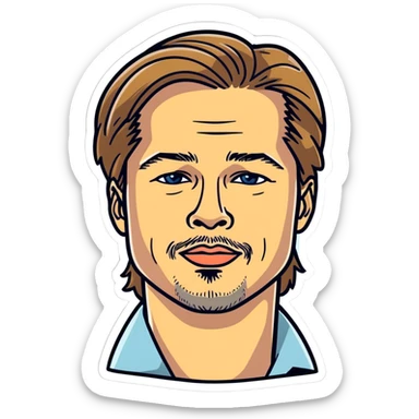 2020:Brad Pitt,  celebrity and best actor of all times, hyperrealistic, mirco-detailed, vivid, bold colors, flat layout, full view, sticker design
 Must be 8k hd, 8000x8000px resolution. Must use very thin transparent smooth lines sticker