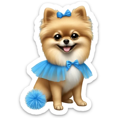 A pomeranian with a blue ballet tutu sticker