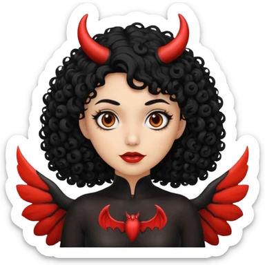 A woman with a curly black hair with mothman sticker