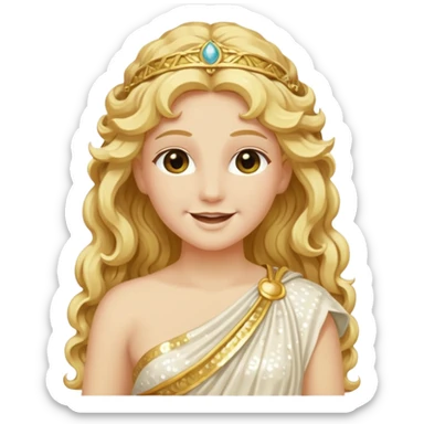 Psyche, Goddess of Soul from Roman Deities with long golden blonde wavy hair, ivory sequin toga sticker