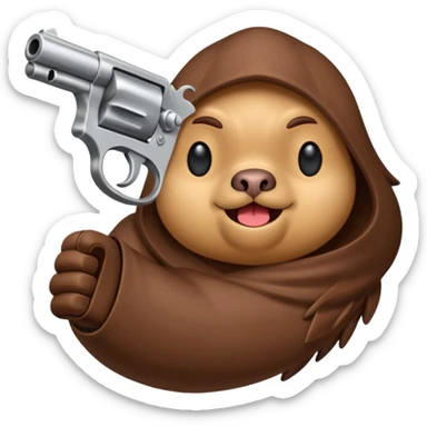 Une moto avec une tête de caca qui sourie avec un pistoler sticker