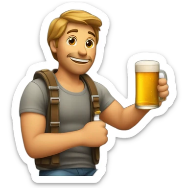 An animated bottle of beer with a glass of beer in hand sticker