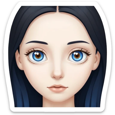 pale skinned pretty girl with long black hair, and Heterochromia eye colors, one brown and one blue sticker