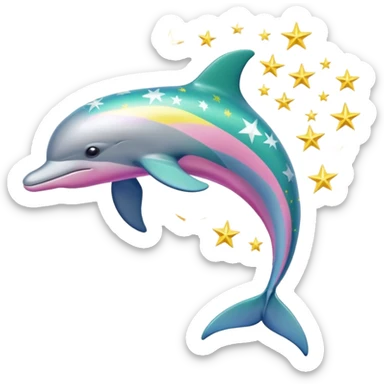 Blue, green, Yellow and pink streaked Dolphin with silver stars on it sticker