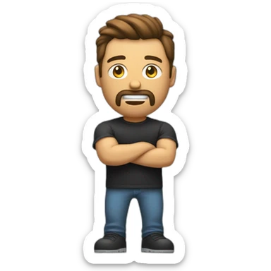 un homme blanc brun un peu musclé avec un tee shirt noir oversize qui est en train de coder sur son mac m1 sticker