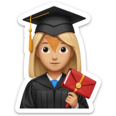 anonymous person in a graduation gown, no visible face, holding diploma sticker