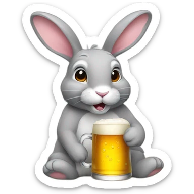 Grey rabbit drink beer sticker