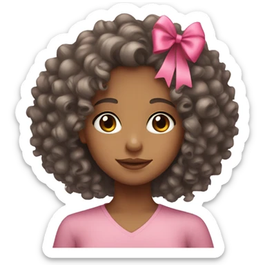 curly hair mixed girl with pink bow sticker