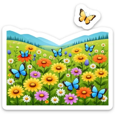 meadow with butterflies and flowers sticker