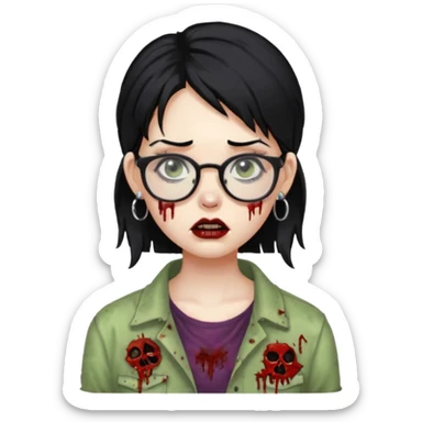 girl zombie with black hair earrings with glasses sticker