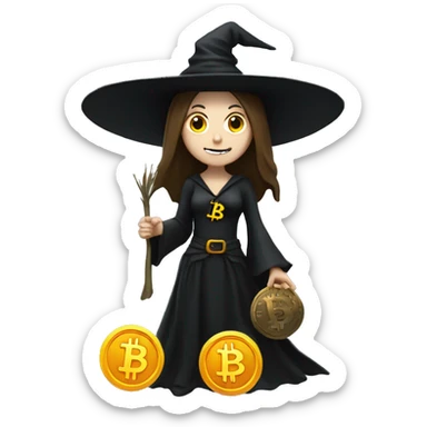 Witch with bitcoin, white skin  sticker
