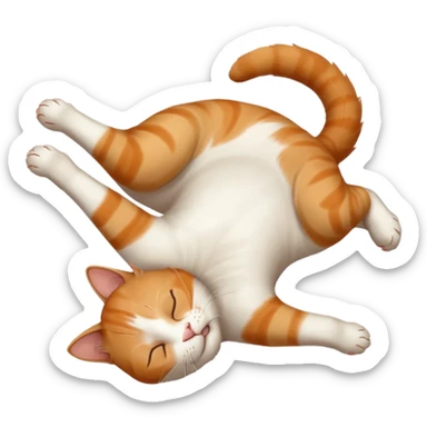 ginger and white small cat eyes closed lying down upside down with paws stretched out in different directions sticker