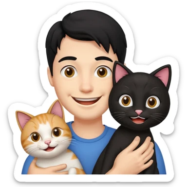 excited guy with a cat, black hair sticker