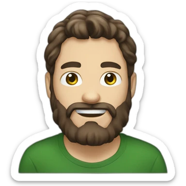 a white guy with dark brown long hair greeneye beard blacktshirt thumbup sticker