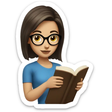 bob haired Brunette with blue eyes and glasses Girl reading a book  sticker
