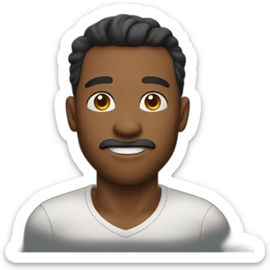 an emoji of a man showing off his chiseled jawline with his finger, mouth closed sticker