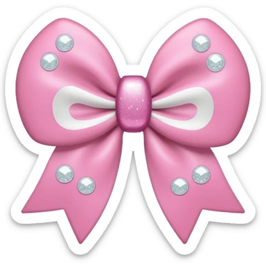 a bow in light pink with half white cheeks, emoji style, with a small sparkle sticker