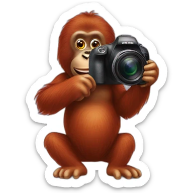 Orangutan taking photos with a camera sticker