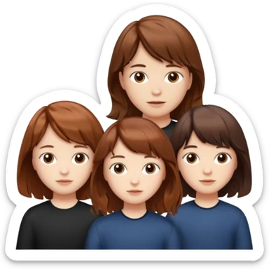 Two girls and a boy. Girl one has long, wavy, light to reddish-brown hair with bangs. Girl two has a dark-colored bob haircut. The boy has wavy, tousled, light to reddish-brown hair with a right side parting. sticker