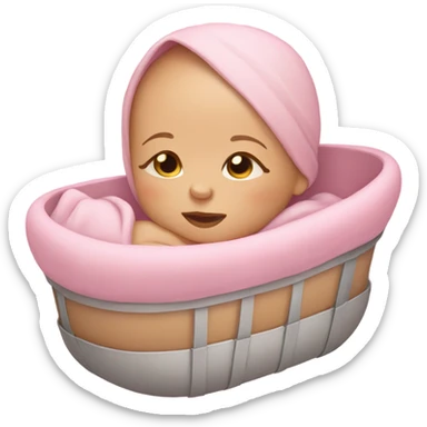 Light skin newborn in a pink cradle sticker