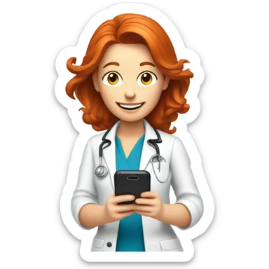 red hair nutritionist texting smartphone sticker