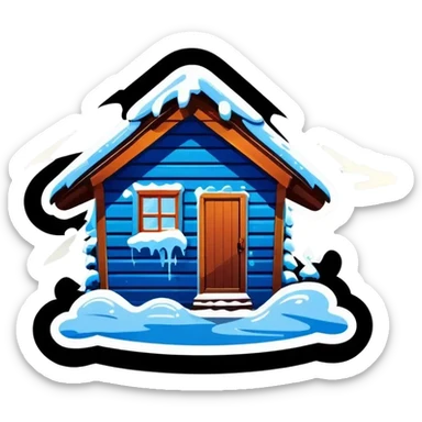 Blue wooden hut, in winter sticker