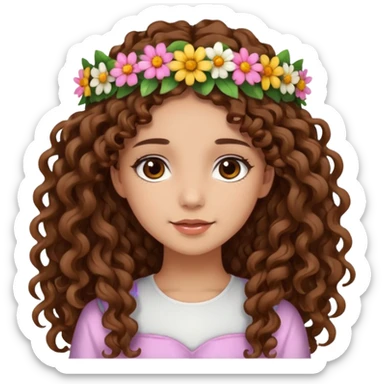 pretty girl brown long hair curly with brown eyes and lightskin  sticker