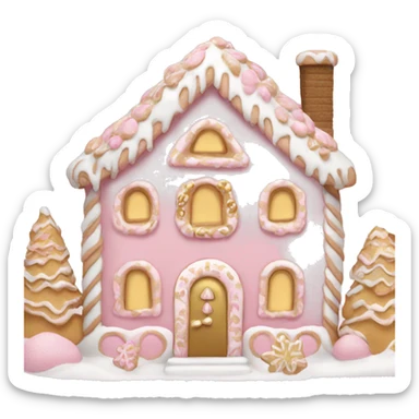light pink and gold and white gingerbread house sticker