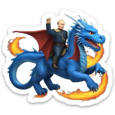 putin on blue dragon that throws flames sticker