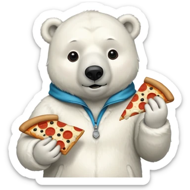 polar bear with pizza wearing coat sticker