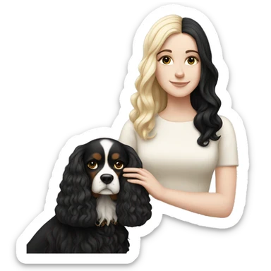 white girl pale with black hair holding king charles sticker