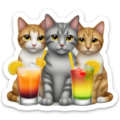 3 cats drinking cocktails  sticker