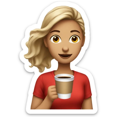 barista girl in a red t-shirt with a cup of coffee in a hand sticker