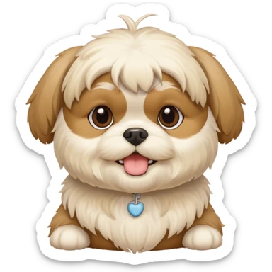 generame la imagen de un perrito raza chitzu de color cremita, totalmente cremita sin esos colores marron oscuro en su cara, hazla un poco sonriente sticker