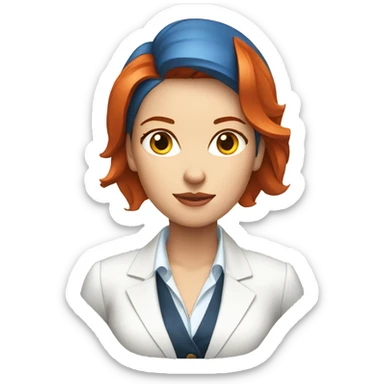 red hair business women white shirt blue jacket thinking sticker