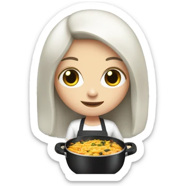Pale girl with long black hair cooking dinner  sticker