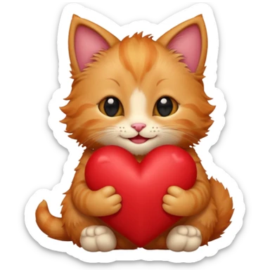 The ginger kitten is hugging a heart, very happy and smiling. sticker