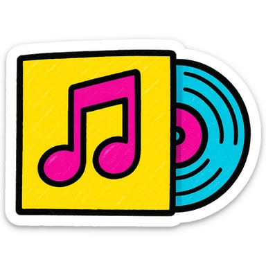 vinyl record with disc, pop colors style, bright and contrasting colors sticker