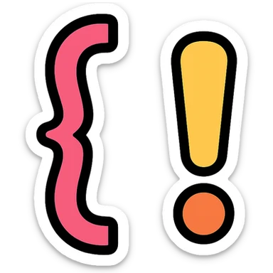 curly brace and exclamation mark, lineal color icon with black outlines sticker