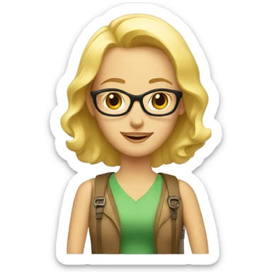 blonde woman with luggage sticker
