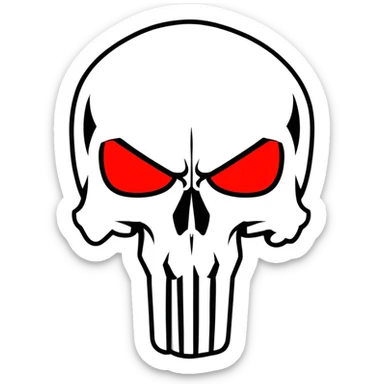 Punisher skull with bright glowing red eyes, menacing sticker