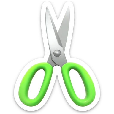 Full scissors with green handle, pointed up, blades open, same green as movie trailer green preview card sticker