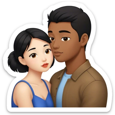 make a cute asian girl kiss a black haired guy on the cheek sticker