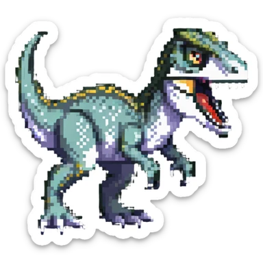A fierce velociraptor dinosaur with sharp teeth and claws sticker