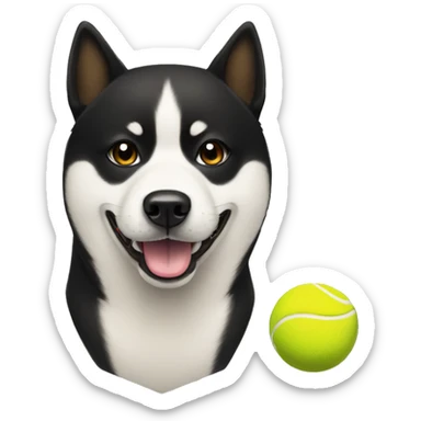 Black Shiba Inu with tennis ball in mouth  sticker