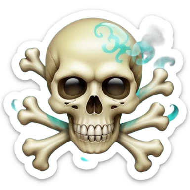 a poisonous cloud of gas, dark swamp color, with an image of a skull and two crossed bones behind the skull sticker