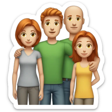 family - mom with red hair, green eyes, dad with brown hair and a small bald spot, gray eyes, a 12-year-old boy with brown hair and gray eyes sticker