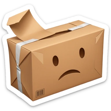 Generate a realistic emoji-style icon of the a package which is empty and air is coming out of it. it seems like the package is not well packed sticker