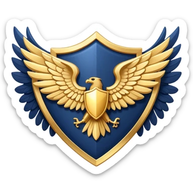 a navy blue shield with large gold wings sticker